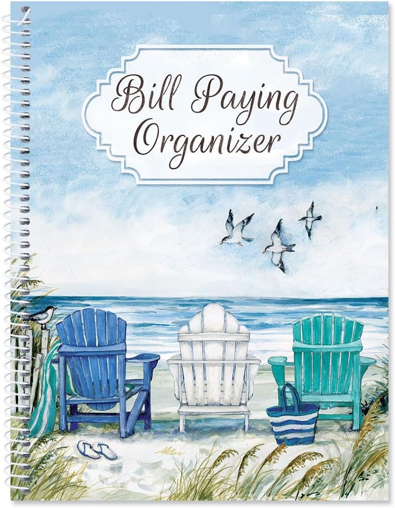 Current By The Sea Bill Paying Organizer Book - 9" x 12” Personal Account Book, Spiral Bound, 14 Storage Pockets, 32 Label Stickers, Monthly Finance & Payment Management Tracker for Home & Office - Image 1