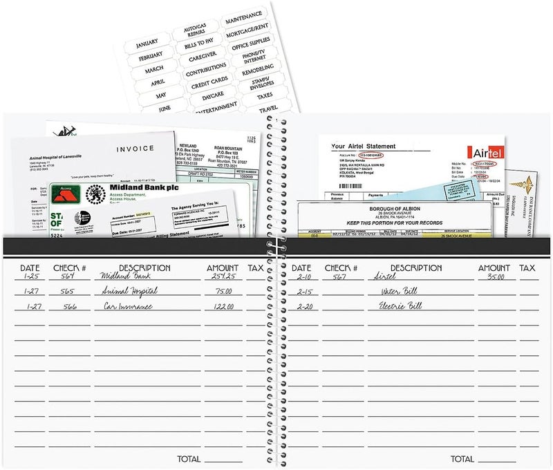 Current By The Sea Bill Paying Organizer Book - 9" x 12” Personal Account Book, Spiral Bound, 14 Storage Pockets, 32 Label Stickers, Monthly Finance & Payment Management Tracker for Home & Office - Image 2
