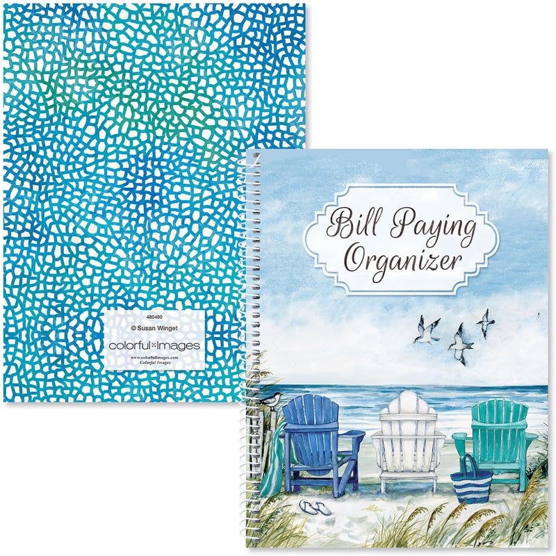 Current By The Sea Bill Paying Organizer Book - 9" x 12” Personal Account Book, Spiral Bound, 14 Storage Pockets, 32 Label Stickers, Monthly Finance & Payment Management Tracker for Home & Office - Image 4