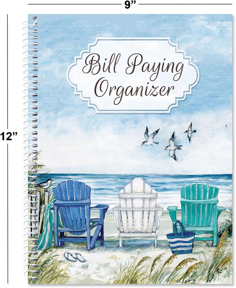 Current By The Sea Bill Paying Organizer Book - 9" x 12” Personal Account Book, Spiral Bound, 14 Storage Pockets, 32 Label Stickers, Monthly Finance & Payment Management Tracker for Home & Office - Image 3