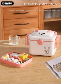 DUNISO 2 Layers Large Medicine Storage Box, Family small safety emergency medical storage box kit travel,Layered Daily Medicine Cabinet,First Aid Storage Box Container Bin with Compartments and Portable Handle for Family  - Image 2