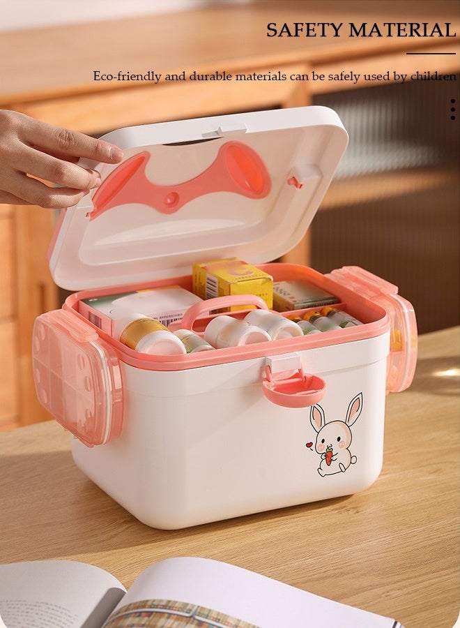 DUNISO 2 Layers Large Medicine Storage Box, Family small safety emergency medical storage box kit travel,Layered Daily Medicine Cabinet,First Aid Storage Box Container Bin with Compartments and Portable Handle for Family - Image 4