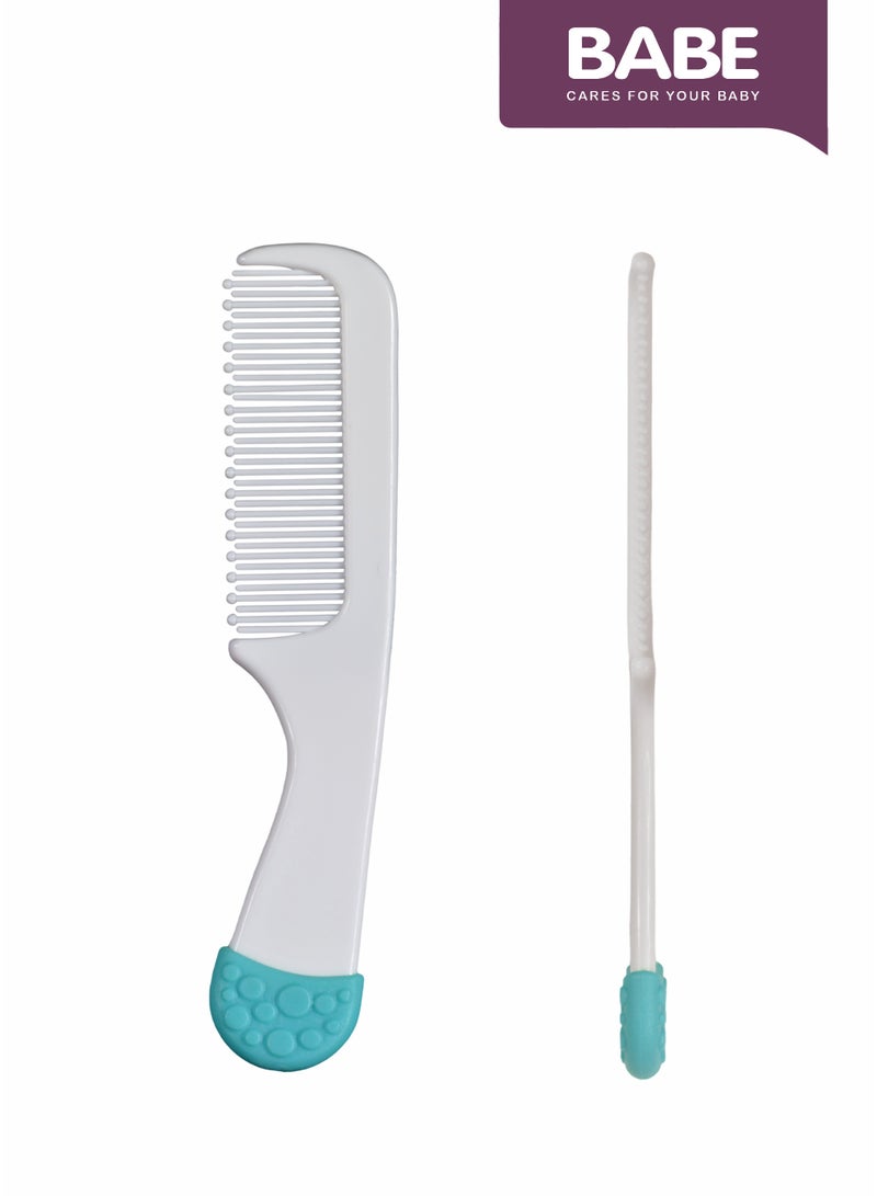 BABE - Baby Brush & Comb Set, 0+ Months, BPA Free, White & Blue - Image 5