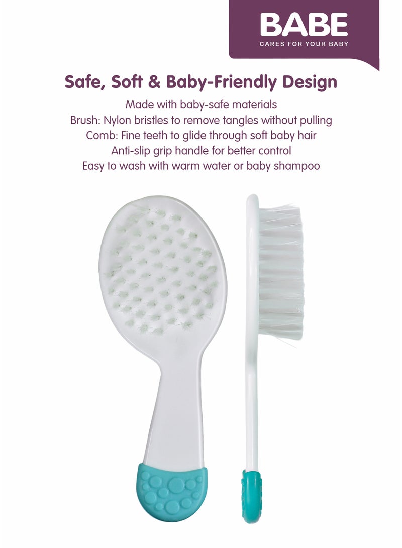 BABE - Baby Brush & Comb Set, 0+ Months, BPA Free, White & Blue - Image 4