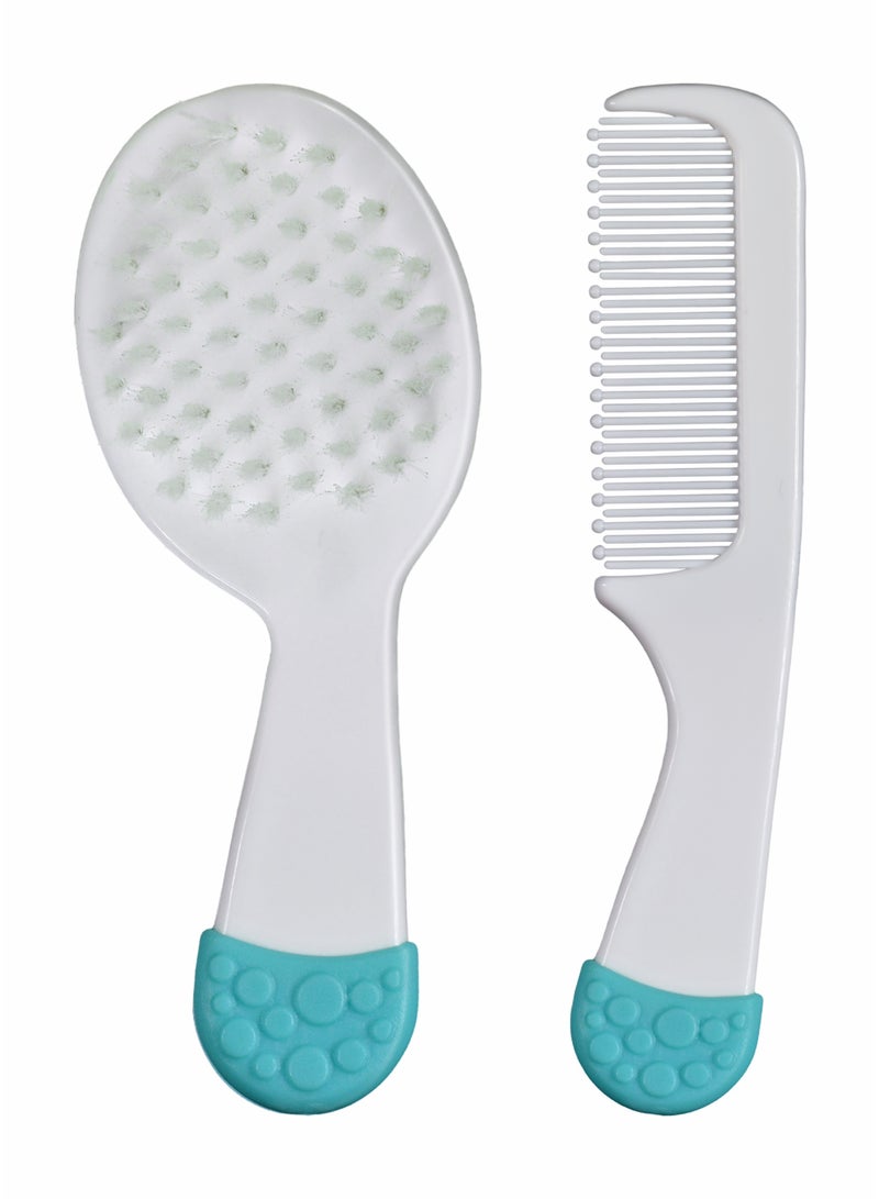 BABE - Baby Brush & Comb Set, 0+ Months, BPA Free, White & Blue - Image 1