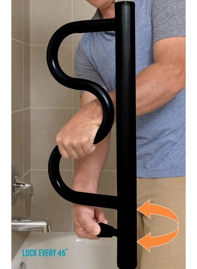 Stander Security Pole and Curve Grab Bar, Elderly Tension Mounted Floor to Ceiling Transfer Pole, Bathroom Safety Assist and Stability Rail, Metallic Black - Image 3