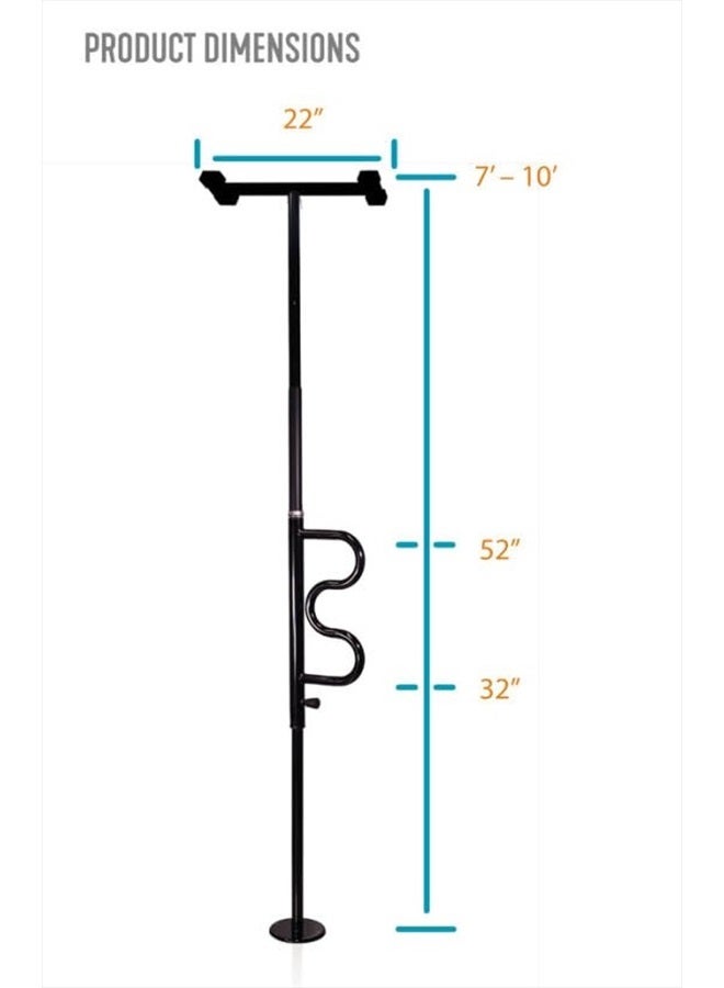 Stander Security Pole and Curve Grab Bar, Elderly Tension Mounted Floor to Ceiling Transfer Pole, Bathroom Safety Assist and Stability Rail, Metallic Black - Image 2
