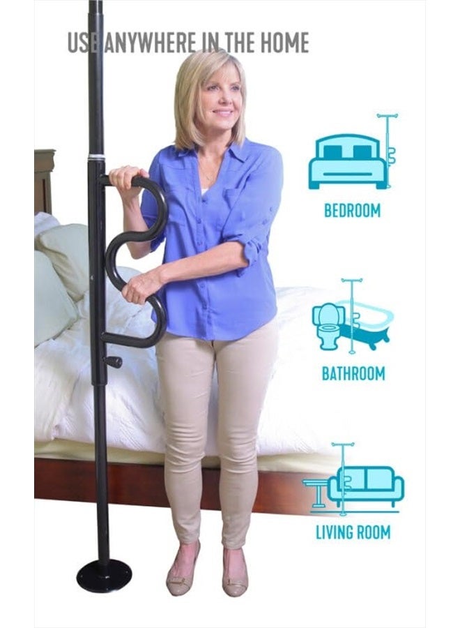 Stander Security Pole and Curve Grab Bar, Elderly Tension Mounted Floor to Ceiling Transfer Pole, Bathroom Safety Assist and Stability Rail, Metallic Black - Image 4