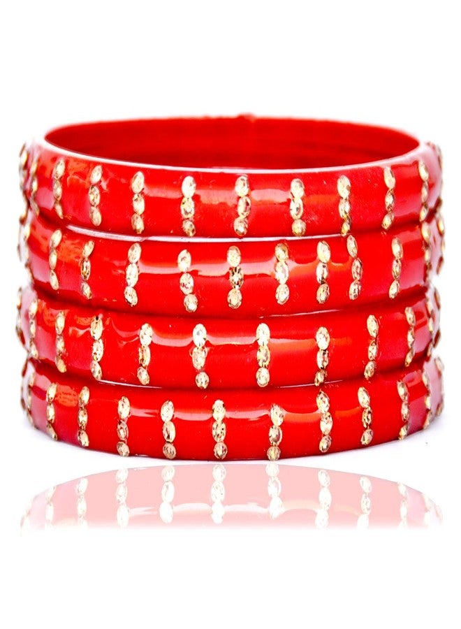 JD'Z COLLECTION مجموعة JD'Z COLLECTION أساور زجاجية هندية للنساء، طقم مجوهرات مكون من 4 قطع مناسب لحفلات الزفاف على طراز بوليوود، أساور هندية متناسقة مع الأزياء | مثالية للاستخدام اليومي (أحمر، 2.8) - Image 1