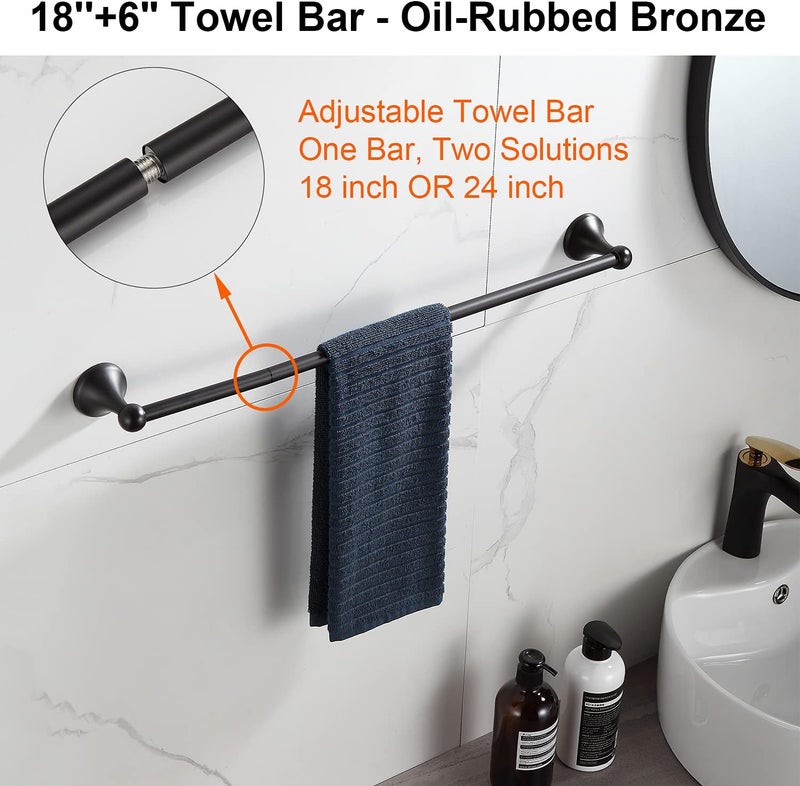 BGL Bathroom Hardware Set Oil-Rubbed Bronze Bath Towel Bars Adjustable Expandable Bathroom Accessory Set Towel Racks 8-Pieces Wall Mount - Image 2