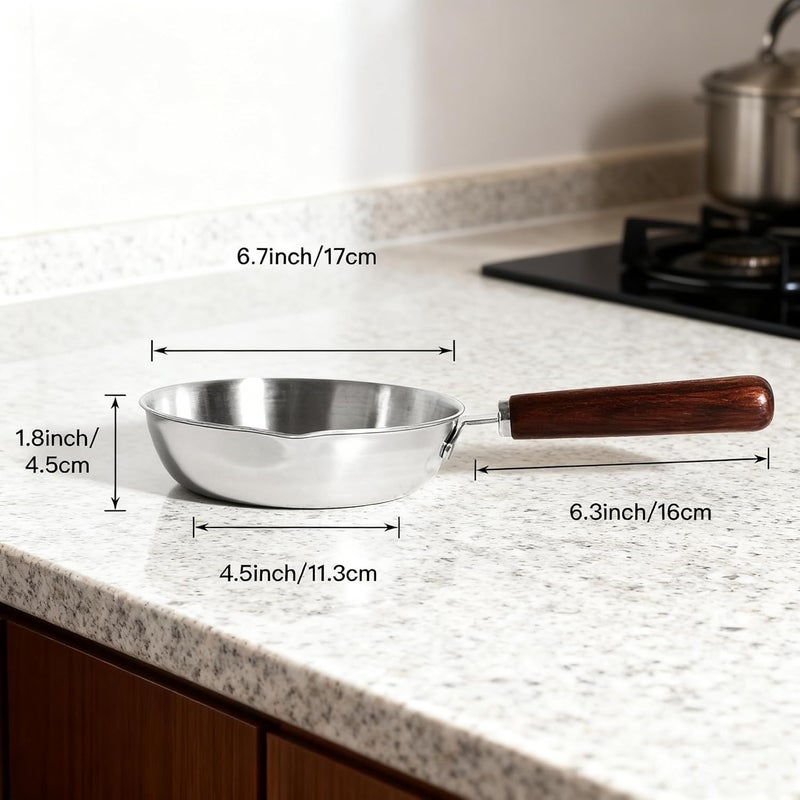 IMEEA 6.3-Inch Egg Pan Omelet Pan SUS304 Stainless Steel Small Frying Sauce Pan with Wodden Handle - Image 2