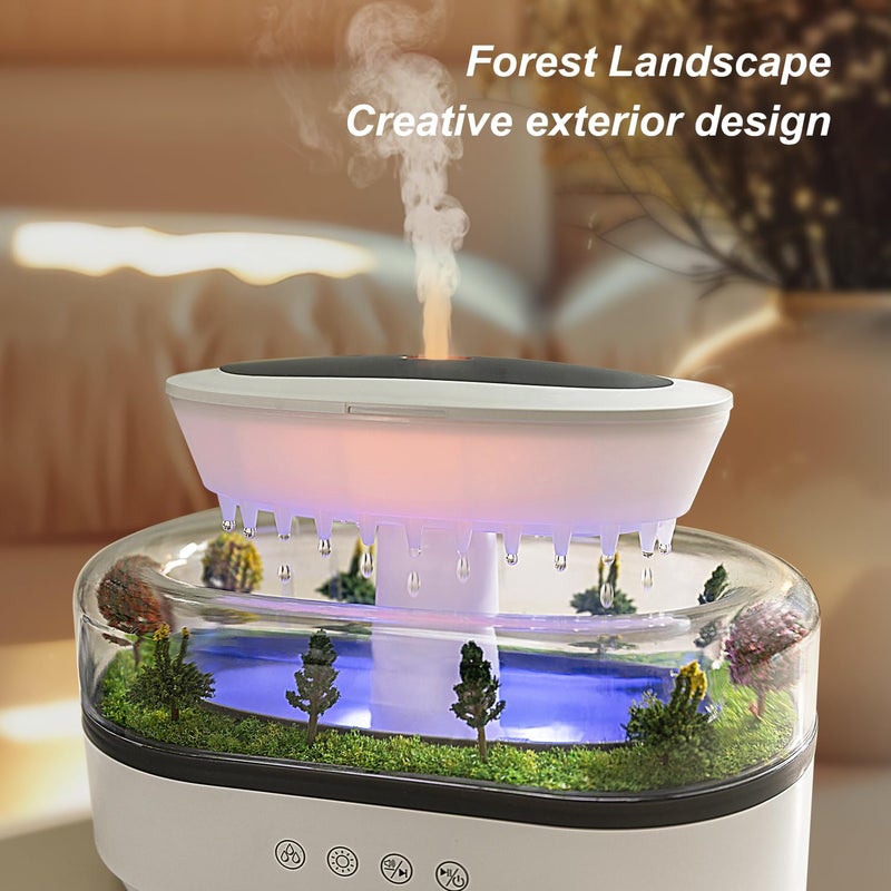 HIROGA Rain Diffuser 250ML Essential Oil Diffuser, Cloud Humidifier Rain Water Drip Humidifier with Drip Music Micro Landscape Ultrasonic Diffuser for Bedroom (White) - Image 3