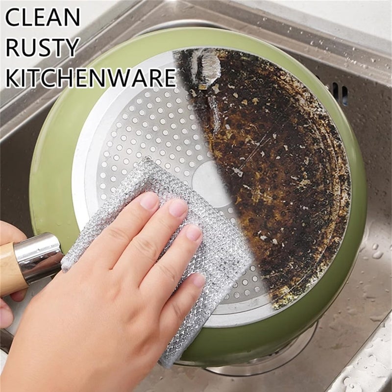 كلاراكو خرق غسيل أطباق سلكية متعددة الأغراض للغسل الرطب والجاف، 3/5/10 قطع من وسادات التنظيف المصنوعة من الفولاذ المقاوم للصدأ مزدوجة الطبقات غير القابلة للخدش لتنظيف الأطباق، وتنظيف الأواني والمقالي (5 قطع) - Image 2
