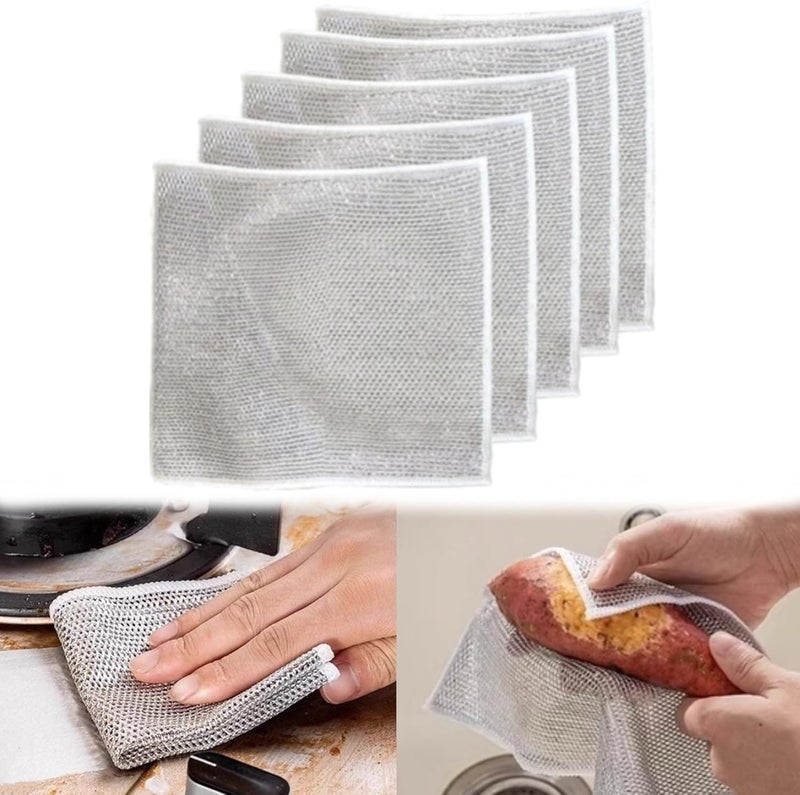 كلاراكو خرق غسيل أطباق سلكية متعددة الأغراض للغسل الرطب والجاف، 3/5/10 قطع من وسادات التنظيف المصنوعة من الفولاذ المقاوم للصدأ مزدوجة الطبقات غير القابلة للخدش لتنظيف الأطباق، وتنظيف الأواني والمقالي (5 قطع) - Image 1