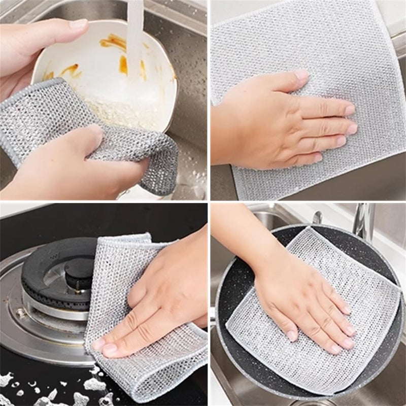 كلاراكو خرق غسيل أطباق سلكية متعددة الأغراض للغسل الرطب والجاف، 3/5/10 قطع من وسادات التنظيف المصنوعة من الفولاذ المقاوم للصدأ مزدوجة الطبقات غير القابلة للخدش لتنظيف الأطباق، وتنظيف الأواني والمقالي (5 قطع) - Image 4