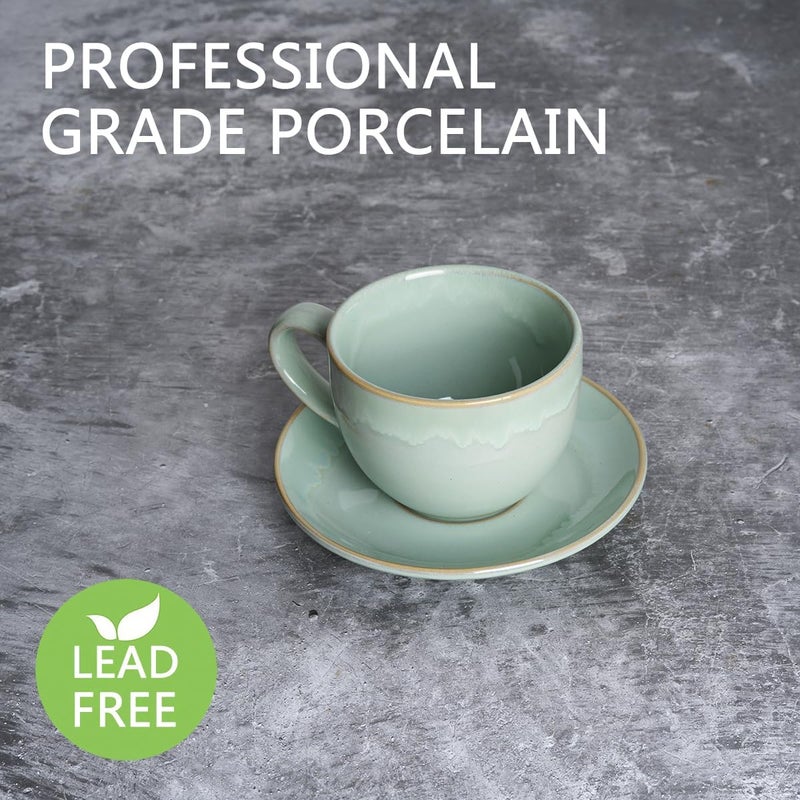 Bosmarlin Ceramic Cappuccino Cup and Saucer Set of 2 10 Oz Coffee Cups for Latte Espresso Tea Dishwasher and Microwave Safe Reavtive Glaze Green - Image 3