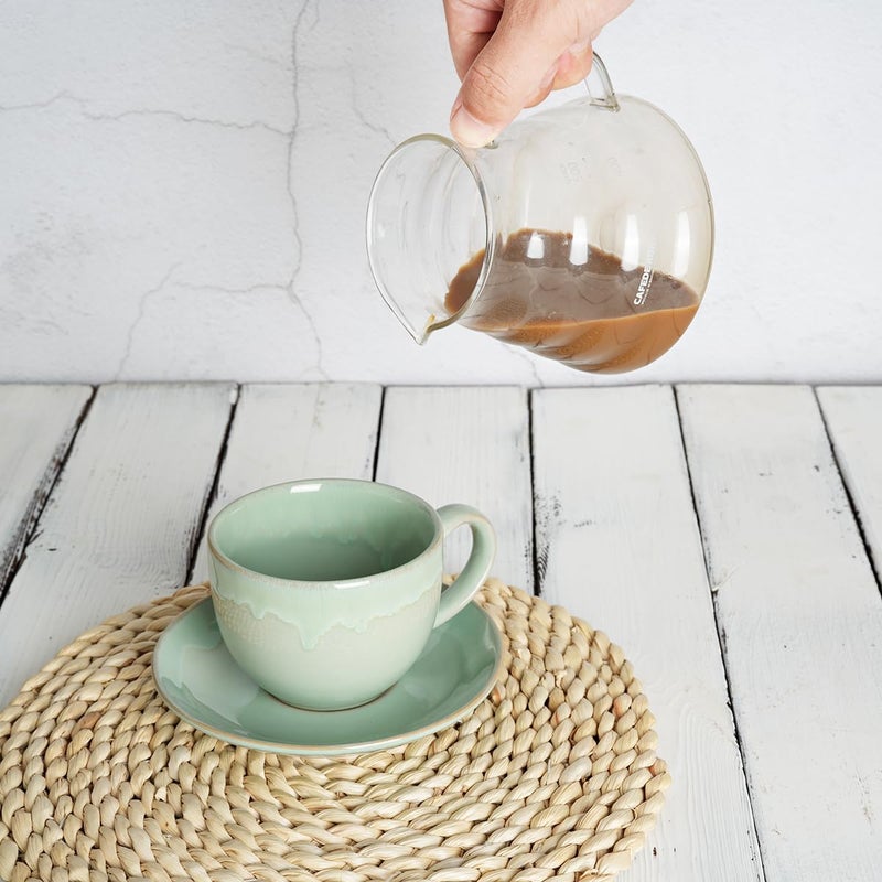 Bosmarlin Ceramic Cappuccino Cup and Saucer Set of 2 10 Oz Coffee Cups for Latte Espresso Tea Dishwasher and Microwave Safe Reavtive Glaze Green - Image 5