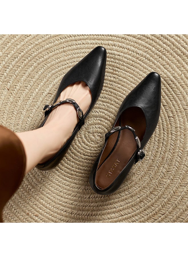 St&Sat Early Spring New Arrival] 26 New Mary Jane Pointed Toe Fashion Square Heel Rhinestone Low Heel Shallow Mouth French Women's Single Shoes - Image 4