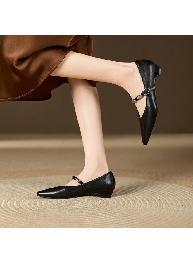 St&Sat Early Spring New Arrival] 26 New Mary Jane Pointed Toe Fashion Square Heel Rhinestone Low Heel Shallow Mouth French Women's Single Shoes - Image 5