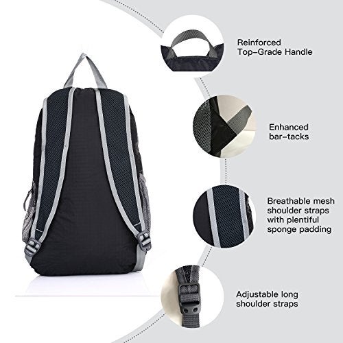 Outlander Packable Handy Lightweight Travel Hiking Backpack Daypack, Black - Image 4