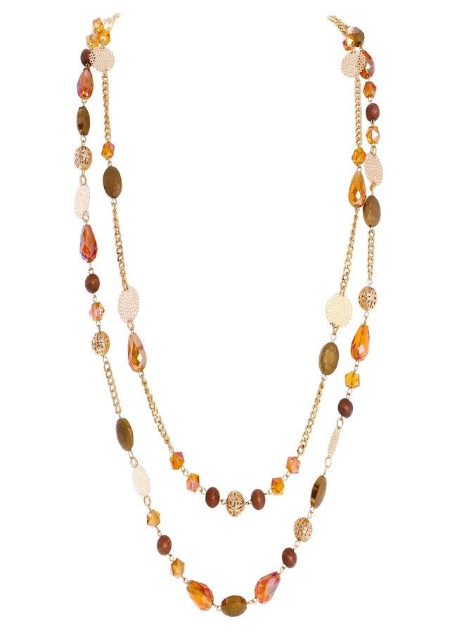 بوكار قلادة بوكار ذات طبقتين بسلسلة طويلة مرصعة بالكريستال للنساء، هدية مثالية للحفلات (NK-10084-Orange) - Image 1