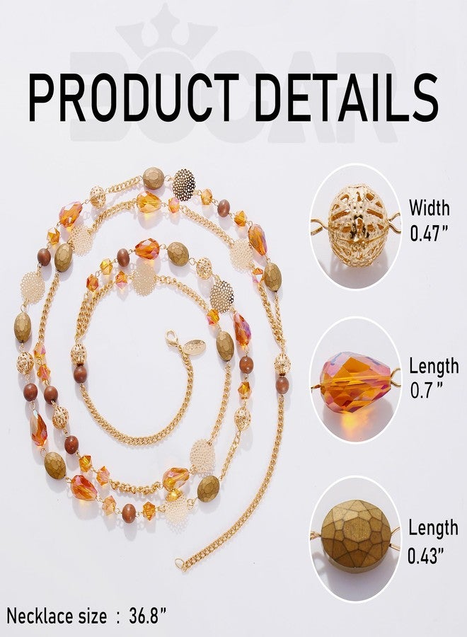 بوكار قلادة بوكار ذات طبقتين بسلسلة طويلة مرصعة بالكريستال للنساء، هدية مثالية للحفلات (NK-10084-Orange) - Image 5