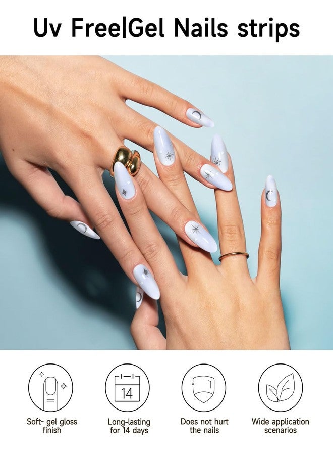 DUKASOU Gel Nail Strips (UV Not Required), Stars and Moon 22 Gel Nail Stickers Wraps, Easy Apply & Remove, Long Lasting, Salon Quality, Includes Prep Pads, NailFile & Wood Stick - Image 2