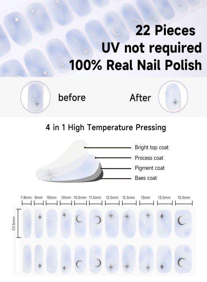 DUKASOU Gel Nail Strips (UV Not Required), Stars and Moon 22 Gel Nail Stickers Wraps, Easy Apply & Remove, Long Lasting, Salon Quality, Includes Prep Pads, NailFile & Wood Stick - Image 3