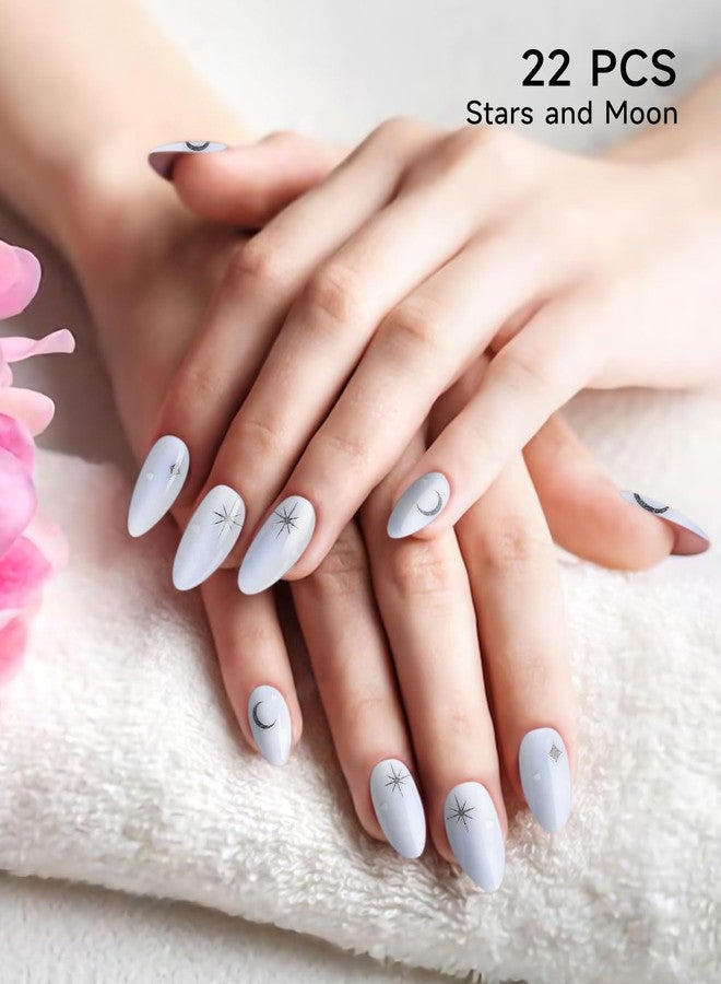 DUKASOU Gel Nail Strips (UV Not Required), Stars and Moon 22 Gel Nail Stickers Wraps, Easy Apply & Remove, Long Lasting, Salon Quality, Includes Prep Pads, NailFile & Wood Stick - Image 4