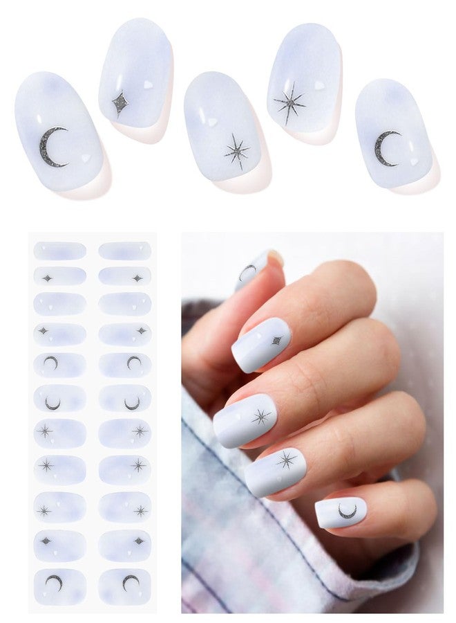 DUKASOU Gel Nail Strips (UV Not Required), Stars and Moon 22 Gel Nail Stickers Wraps, Easy Apply & Remove, Long Lasting, Salon Quality, Includes Prep Pads, NailFile & Wood Stick - Image 1