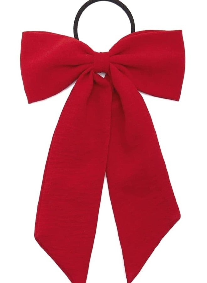 IBDA Ruby Woo Red Bowknot Scarf Scrunchie,Ponytail Holder, Handmade with Bobble Hair Tie, Rubber/Elastic Head Band Accessories Woman stylish Silk Scrunchies - Image 2