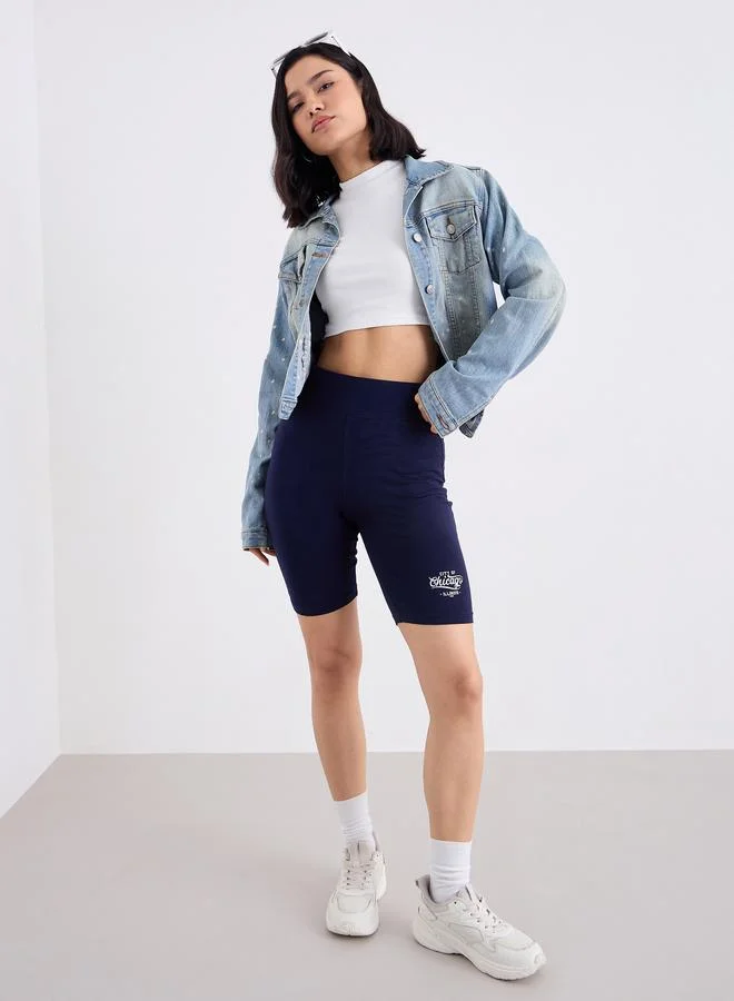 Women Navy Blue Printed Cycling Shorts