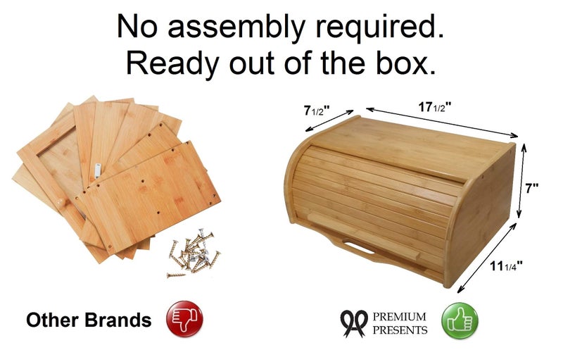 PremiumPresents Large bread box bread basket wooden box storage boxes kitchen counter organizer, roll top breadbox. bread boxes for kitchen countertop. Bamboo wooden boxes. (Natural) - Image 3