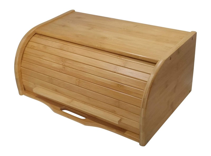PremiumPresents Large bread box bread basket wooden box storage boxes kitchen counter organizer, roll top breadbox. bread boxes for kitchen countertop. Bamboo wooden boxes. (Natural) - Image 1