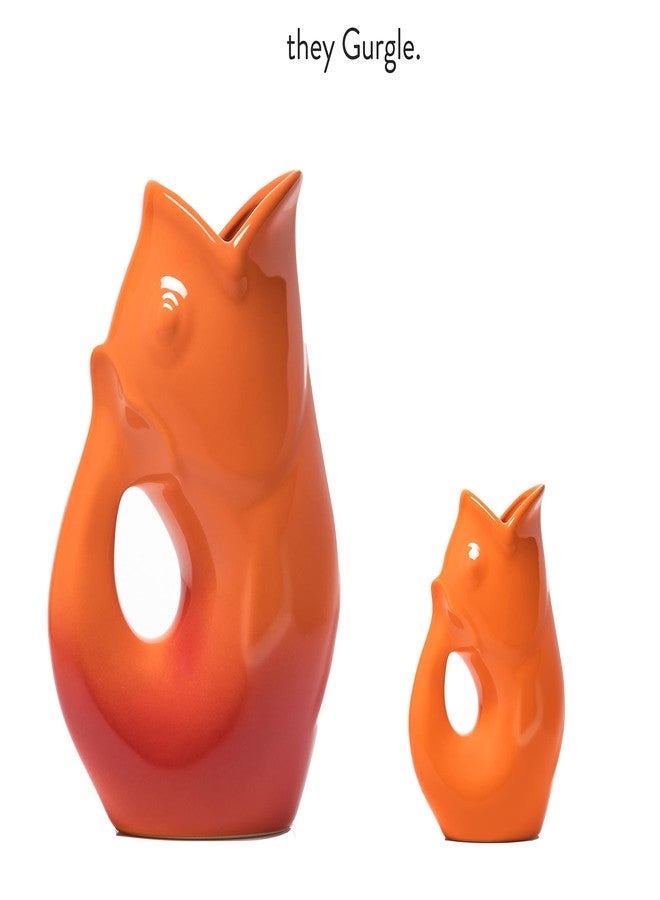 Gurgle Pot Fish Pitchers - Set of 2 - Large Gradient Orange Red (42 oz) with Orange Baby Gurgle Pot (3oz). Great Combination. - Image 3