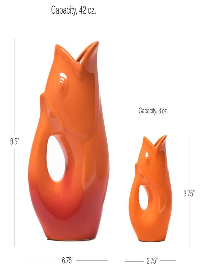 Gurgle Pot Fish Pitchers - Set of 2 - Large Gradient Orange Red (42 oz) with Orange Baby Gurgle Pot (3oz). Great Combination. - Image 2