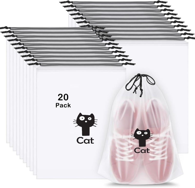 Pristu Pack of 20 Pcs Shoe Bag Cover for Shoe Storage & Travelling Drawstring Bags Waterproof, White Large Waterproof Portable Drawstring Travel Shoe Storage Bag Travel Essentials Women for and Men - Image 5