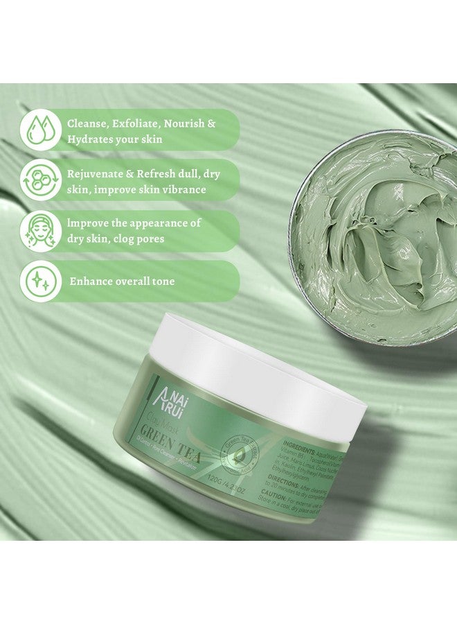 ANAI RUI Green Tea Mask, Clay Mask for Poreless Deep Cleanse, Green Tea Face Mask Blackhead Remover with Kaolin, Aloe, Collagen, Pore Minimizer, Hydrating, Moisturizing - Image 3