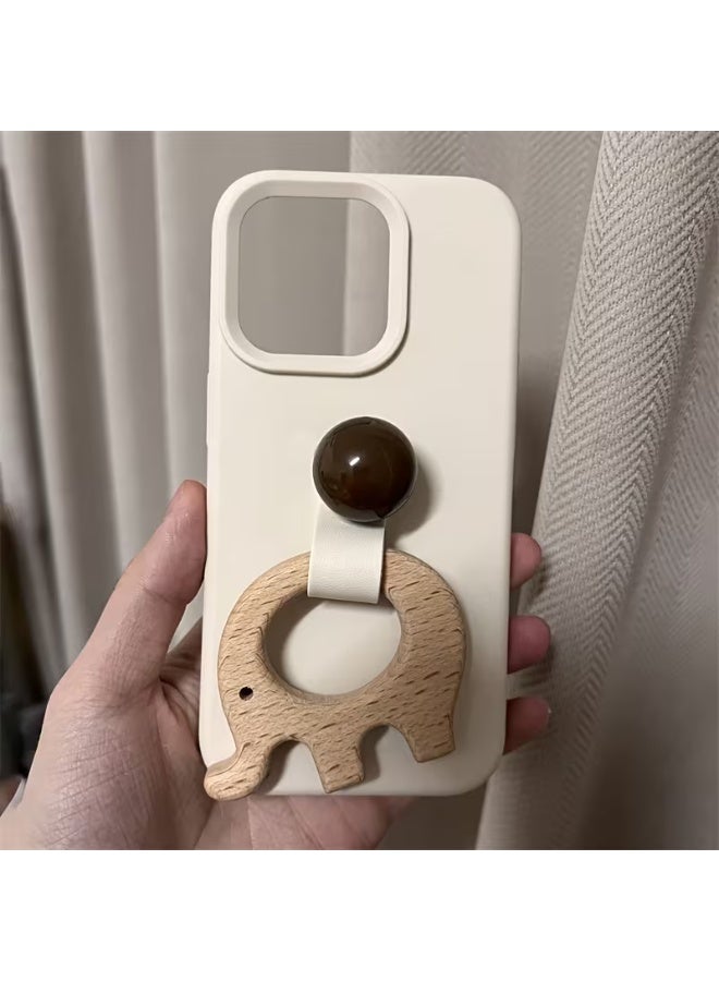 تيمو جراب ايفون بتصميم جديد كرتوني لطيف بحلقة فيل خشبية من جلد PU لآيفون 14 غطاء خلفي ناعم وبسيط وجذاب للحماية