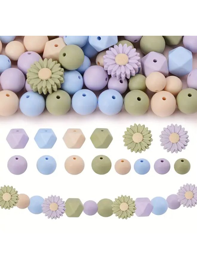 26 50pcs Daisy Mixed A Silicone Beads 12mm 15mm Round 14mm Mini Hexagon for DIY Beaded Keychain Bracelet Necklace Jewelry Craft - Image 1