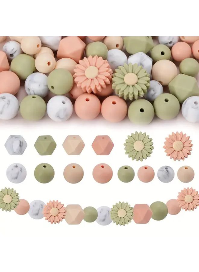 26 50pcs Daisy Mixed A Silicone Beads 12mm 15mm Round 14mm Mini Hexagon for DIY Beaded Keychain Bracelet Necklace Jewelry Craft - Image 5