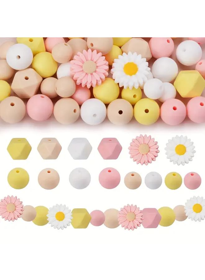 26 50pcs Daisy Mixed A Silicone Beads 12mm 15mm Round 14mm Mini Hexagon for DIY Beaded Keychain Bracelet Necklace Jewelry Craft - Image 2