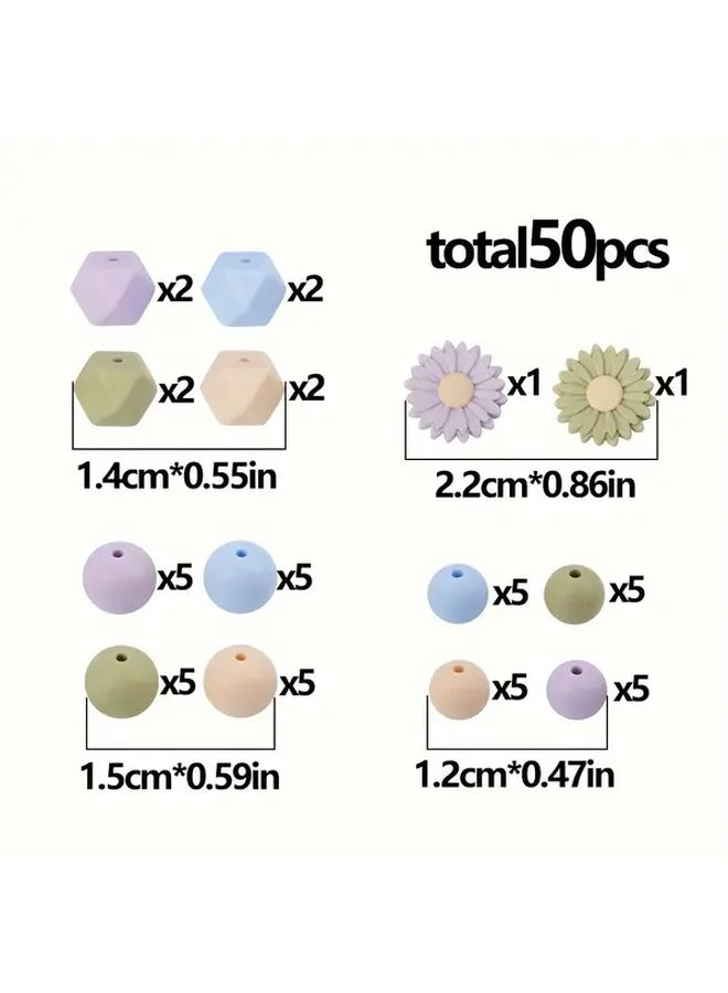 26 50pcs Daisy Mixed A Silicone Beads 12mm 15mm Round 14mm Mini Hexagon for DIY Beaded Keychain Bracelet Necklace Jewelry Craft - Image 4