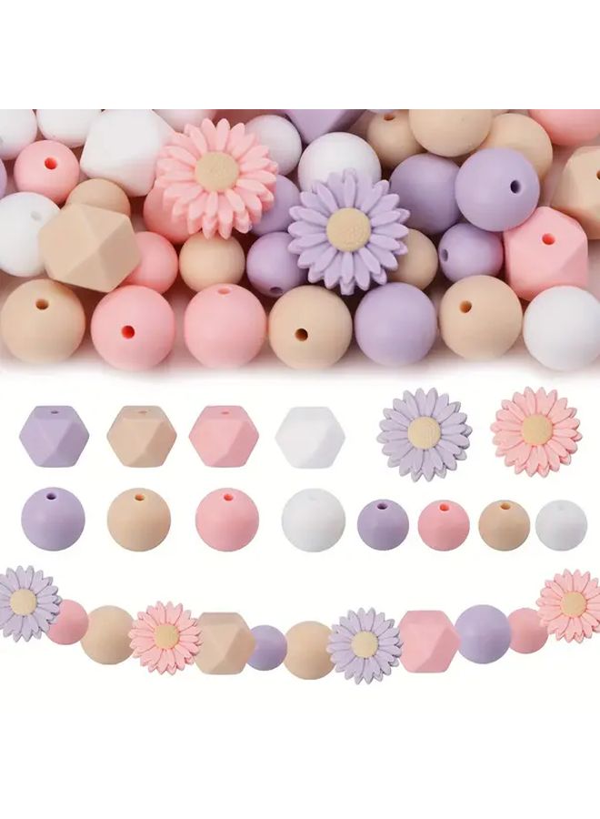 26 50pcs Daisy Mixed A Silicone Beads 12mm 15mm Round 14mm Mini Hexagon for DIY Beaded Keychain Bracelet Necklace Jewelry Craft - Image 3