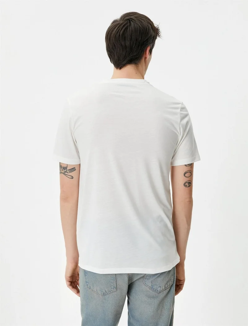 كوتون Koton 4SAM10276HK 000 White Men's Jersey Short Sleeve Basic T-Shirt