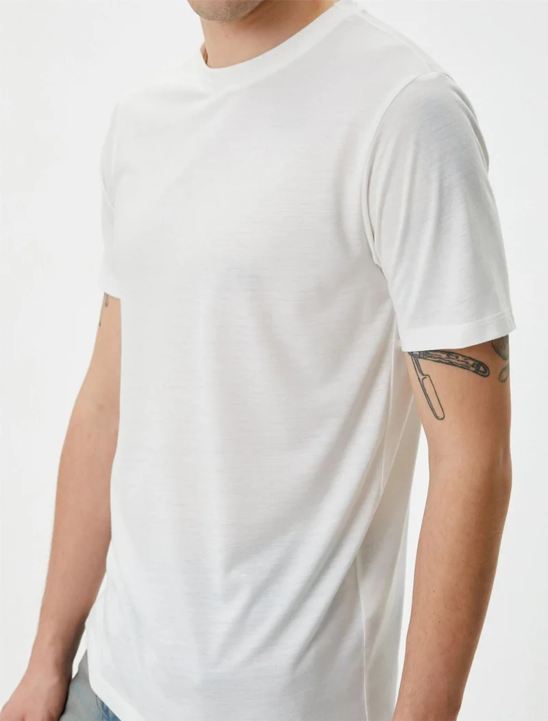 كوتون Koton 4SAM10276HK 000 White Men's Jersey Short Sleeve Basic T-Shirt
