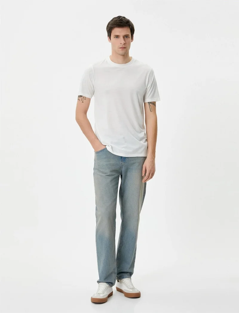 كوتون Koton 4SAM10276HK 000 White Men's Jersey Short Sleeve Basic T-Shirt