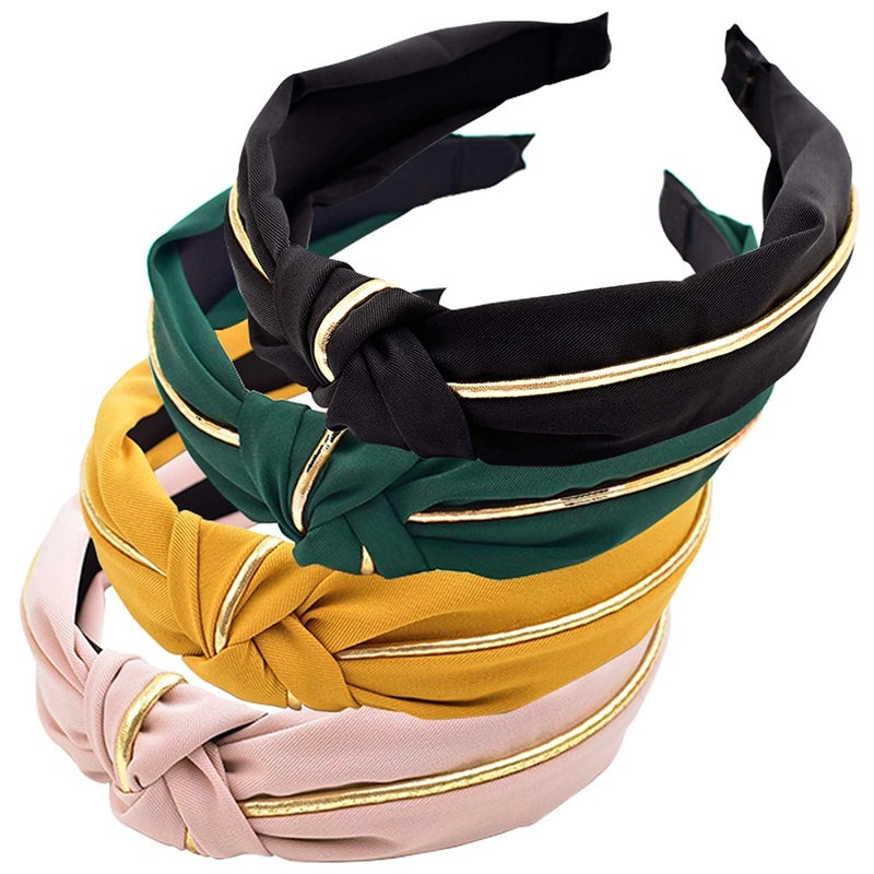 HOKPA Headbands for Women 4 Pack Fashion Cross Knot Hairbands Wide Knotted Hair Hoop Headwrap Headwear Hair Bands Accessories for Girls