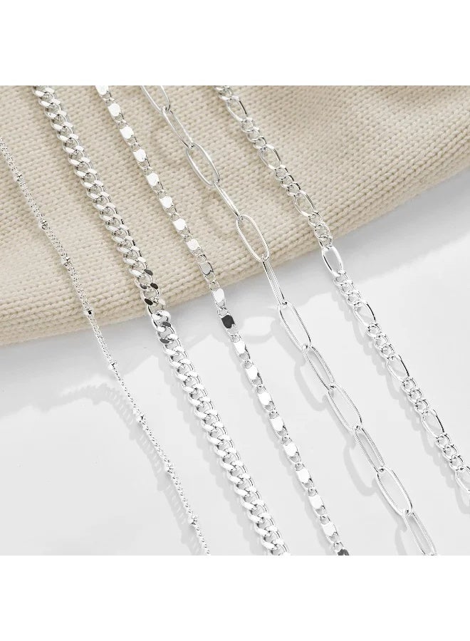 CAMSCH 5PCS Silver Bracelets Set for Women Non Tarnish Trendy,14K Gold Plated Dainty Stackable Paperclip Cuban Link Chain Bracelets, Simple Cute Cuff Bracelets Jewelry Set Adjustable 7"+2" - Image 3