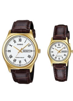 CASIO Leather Band Quartz Couple Watch With Day & Date MTP/LTP-V006GL-7B  - Image 1